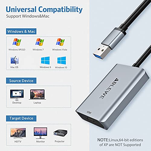ABLEWE USB to Dual HDMI Adapter, 2022 Upgraded Aluminum USB 3.0/2.0 to