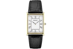 Seiko Essentials Watch for Men - Essentials - Water Resistant with Stainless Steel Rectangular Case and Leather Strap