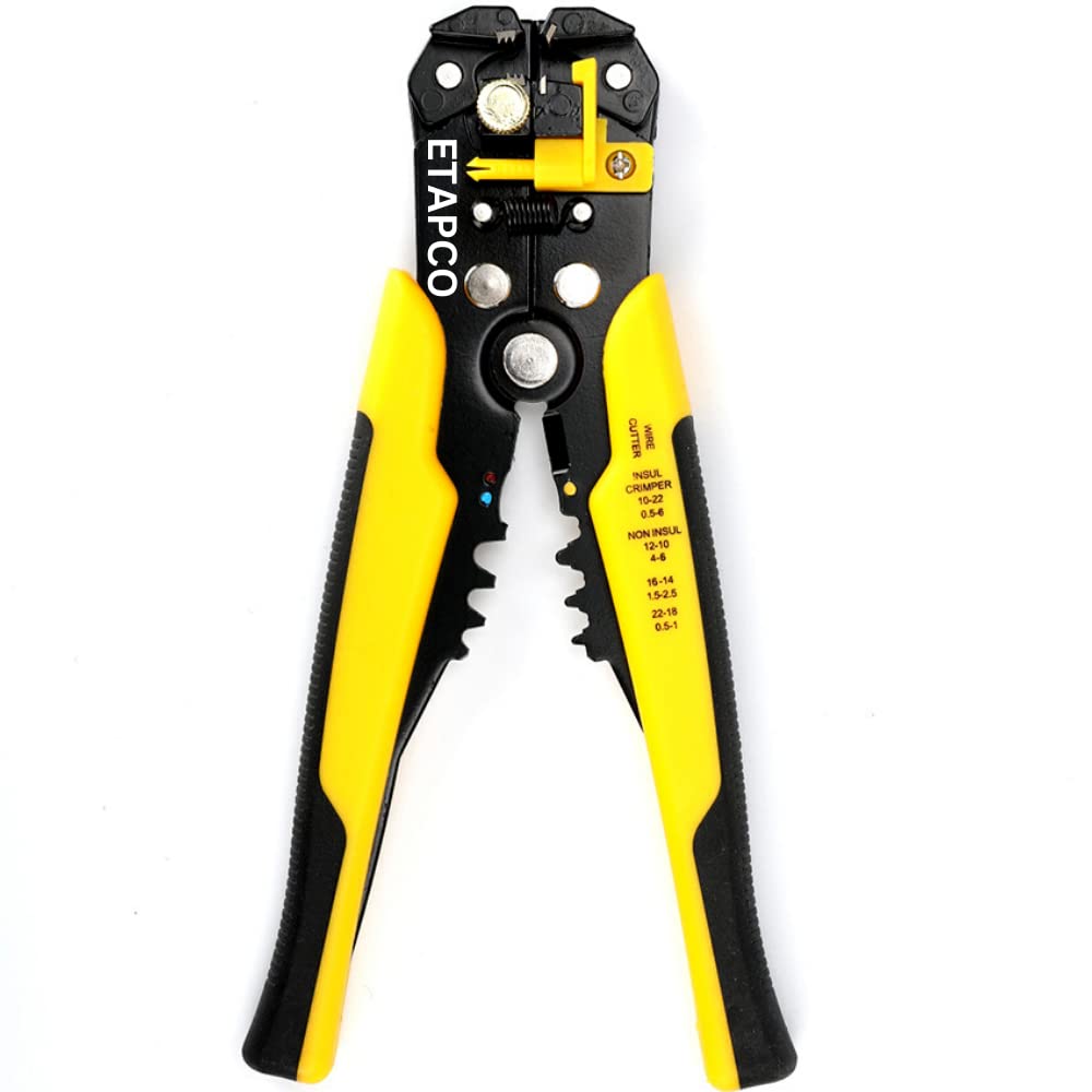 Wire Stripper, Wire Strippers Electrical, Cable Stripper, Terminal Crimper, Plier 3 in 1 Hand Tool, Cable Stripper Tool - Wire Strippers, for Adjustable Rotary Switch Self Adjusting (Yellow)