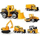 Coolplay Inertia Toy Early Engineering Vehicles Friction Powered Dumper,Bulldozers,Forklift,Tank Truck,Asphalt Car and Excavator for Children Kids Boys and Girls ( Pack of 6)