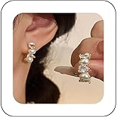 Xduargs Boho Pearl Crystal Earrings Vintage Pearl Beaded Earrings Gold CZ Pearl Hoop Earrings Minimalist Pearl Stud Earrings Jewelry for Women