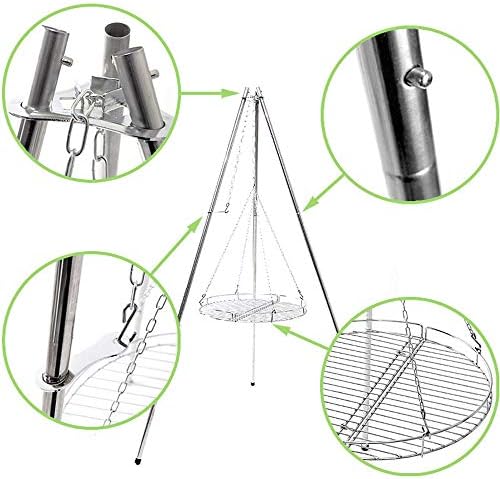 AlonSwallow Bbq Tripod With Hanging Grilloutdoor Bbq Tripod Barbecue Grill Stainless Steel Hanging Pot Stand Portable Wild Fire Large Tripod