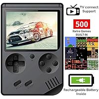 MJKJ Handheld Game Console , Retro FC Game Console 3 Inch Screen 500 Classic Games TV Output Game Player with 1PCS Joystick , Birthday Present for Children - Black