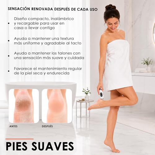 Electric Foot File for Feet, Cordless Rechargeable Callus Remover for Dead Skin and Rough Heels, 3 Speed Pedicure Tool with 2 Replaceable Grinding Heads