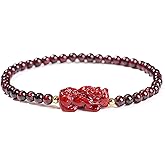 Q&D&S Feng Shui Garnet Stone Pixiu Bracelet For Women, Lucky Stretch Beaded Gift Jewelry,Feng Shui Bracelet for Wealth and Good Luck Money Amulet