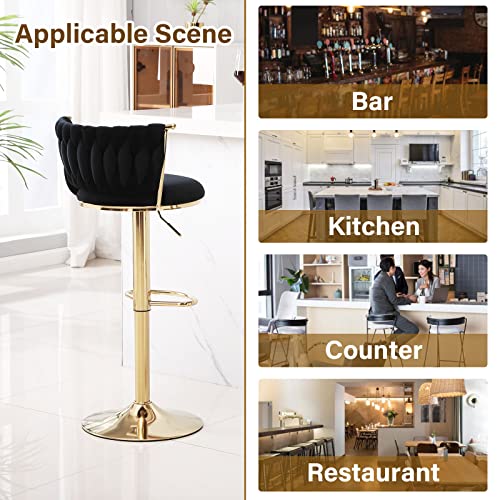 HANLIVES Velvet Bar Stools Set of 4,360° Woven Modern Gold Bar