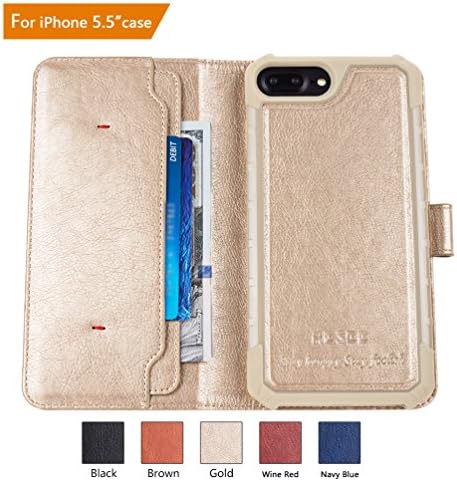 iPhone 7/8 Plus Wallet Case, iPhone 6s/6 Plus Case, RESEE [Detachable 2 in 1 Cover] PU leather Magnetic Case Flip Cover With Card Holder RFID Blocking Shock Absorption For iPhone 5.5 Inch - Gold