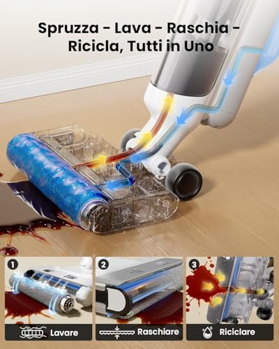 Proscenic F10 Ultra Cordless Vacuum Cleaner 3-in-1 Floor Cleaner for 60 Minute Solids and Liquids, Lightweight Vacuum Cleaner for Solids and Liquids 1.3L, Self Cleaning, Corner and Edge Cleaning