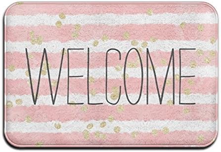 Estrange Trendy Blush Pink Watercolor Stripes Gold Confetti Super Absorbent Anti-Slip Mat,Funny Doormat,Indoor/Outdoor Decor Rug Doormat 23.6x15.7 Inch Non-Slip Home Decor