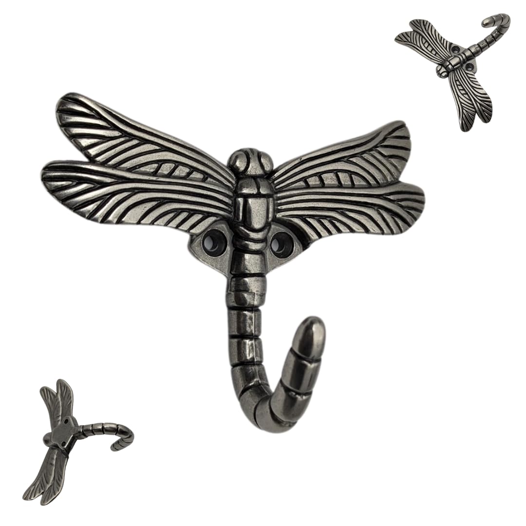 Photo 1 of DIY Decor Hub - 6 pcs Utility Hooks, Antique Silver Dragonfly Hooks, Decorative Wall Mount, Set of 6