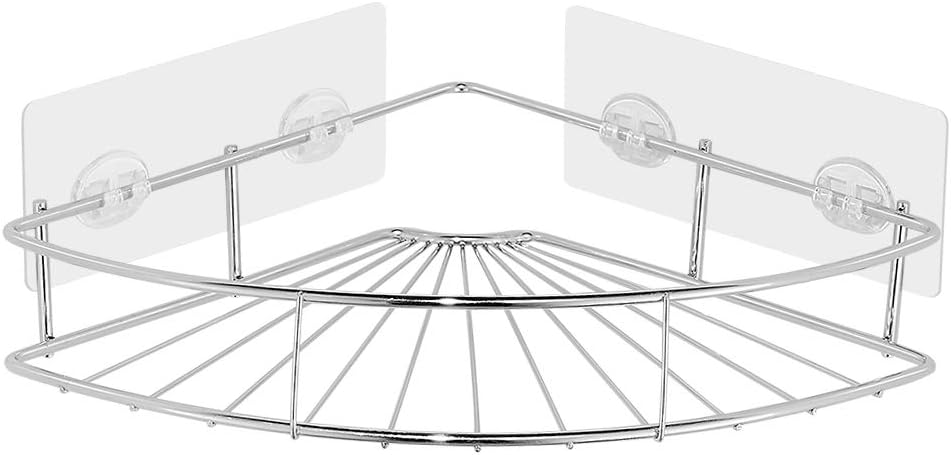 Gricol Shower Shelf Corner, Stainless Steel Adhesive No Drilling Wall Mount Bathroom Caddy Storage Kitchen Organizer , Silver