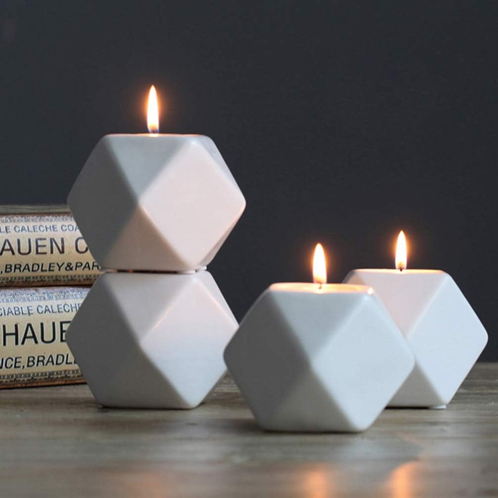 Vosarea - 2 portavelas de cerámica simple candelabro geométrico centros