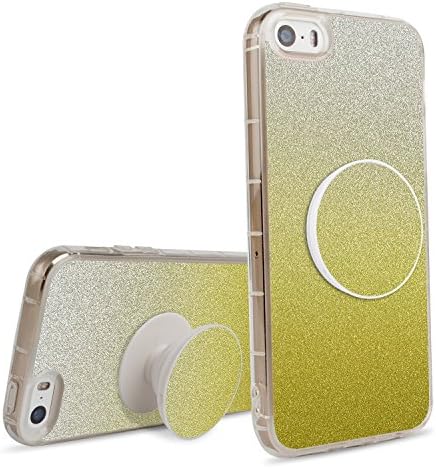 iPhone 5S/SE/5 Glitter Case with Expanding Stand Grip, Soft TPU Rubber Bumper Shockproof Cover Case for Apple iPhone 5S/SE/5, Perfect for Fashion Girl and Children - Yellow