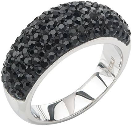 Women's Stainless Steel dome face set with seven row of Black Crystal Ring