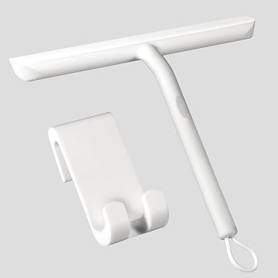 Vinabo Shower Squeegee 21cm Silicone with Hook White for Glass Mirrors Tiles
