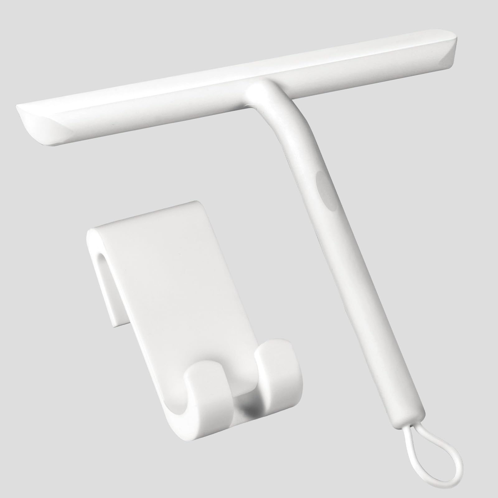 Vinabo Shower Squeegee for Shower Doors,Silicone Squeegee Shower Cleaner with Hook,Bathroom Shower Wiper, Shower Scraper for Mirror,Car,Window and Glass Cleaning-21cm (White)