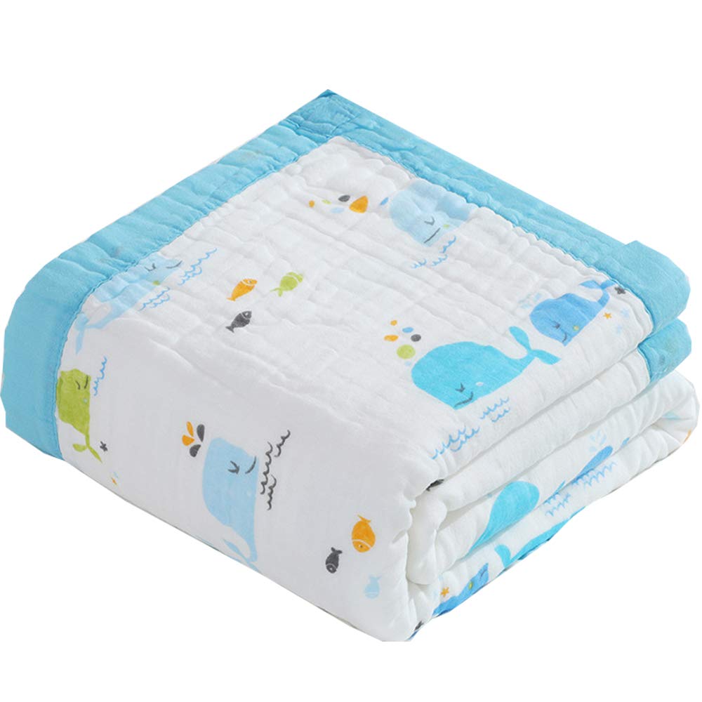 Eyands 6 Layer Muslin Swaddle Blanket, 43.3 x 43.3Inch Soft Cotton Blanket, Cute Receiving Blanket for Baby Gift