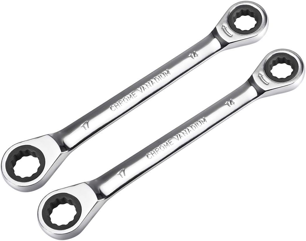 2 pieces 14mm x 17mm metric double box end ratchet wrench Industrial ...