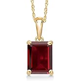 Gem Stone King 14K Yellow Gold 8X6MM Emerald Cut Gemstone Birthstone Solitaire Pendant Necklace | Gold Necklace For Women | With 18 Inch Gold Chain
