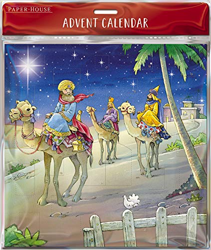 Great British Card Company Advent Christmas Calendar with 24 Doors and White Mailing Envelope 3 WISE MEN ON CAMELS 280 x 280 mm Medici ACLQ0006