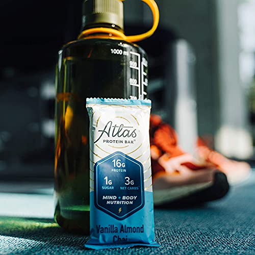 Atlas Mind + Body Fuel Protein Bars, Vanilla Almond, High Protein, Low