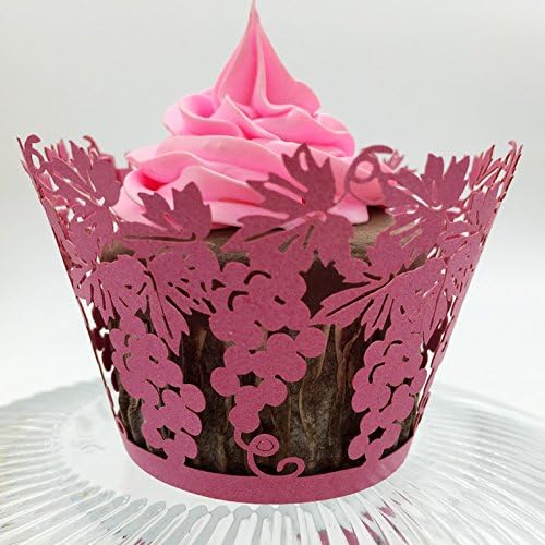 120 Pcs Laser Cut Cupcake Wrapper Liner Baking Cup Muffin Case Trays Wedding Birthday Party Decoration - Grape (Burgundy)