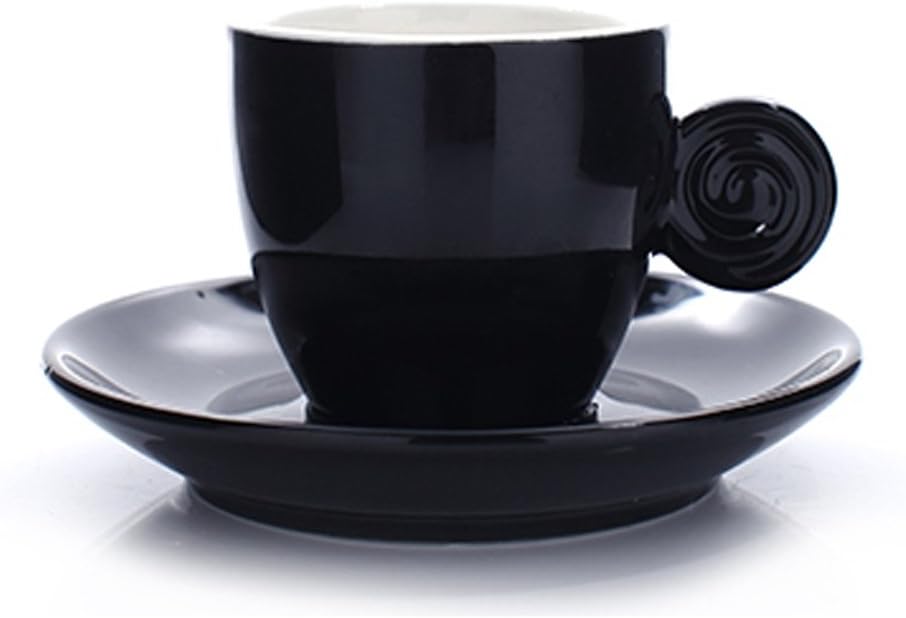 HYLR Simple Handmade Coffee Cup Set Ceramic Exquisite Cappuccino Cups, Coffee Mug, tea cup and Saucers set 90ml,black