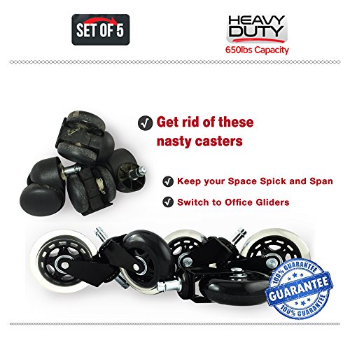 Office Chair Caster Wheels Replacement Set of 5, No More Desk Roller Mat. Get Ultimate NO