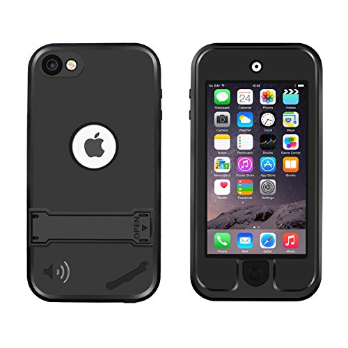 iPod Touch 5 Waterproof Case, Waterproof iPod Touch 6 Case, Eonfine Shockproof Protective Full-sealed Hard Cover, Underwater IP68 Certificated Kickstand Case for iPod Touch 5/6 Black