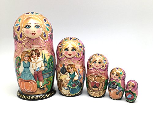 Unique Russian Nesting dolls Fairy Tale Cinderella Hand painted set Home decor Art Handcrafted