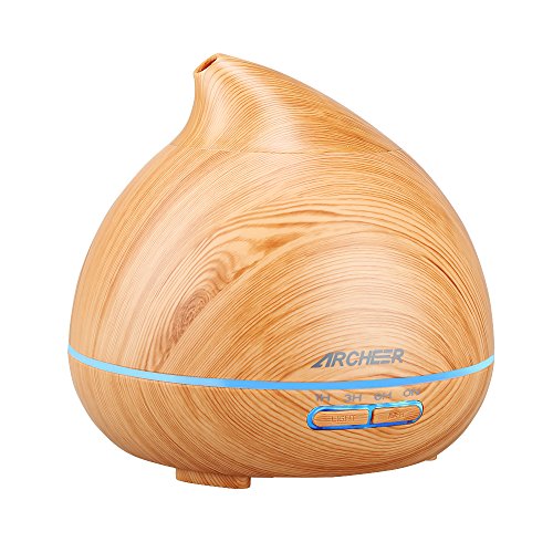 Aromatherapy Diffuser, ARCHEER Ultra Quiet Ultrasonic Cool Mist Humidifier 300ml Essential Oil Diffuser Wood Grain Auto Shut-off Air Aroma Diffuser 7 Color Night Light for Bedroom, Office
