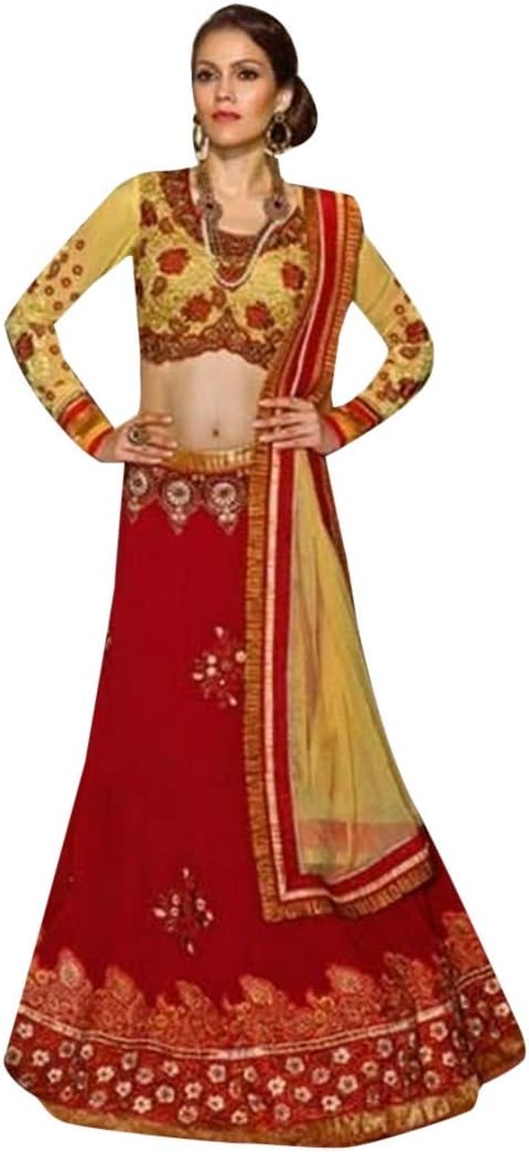 red and yellow lehenga choli