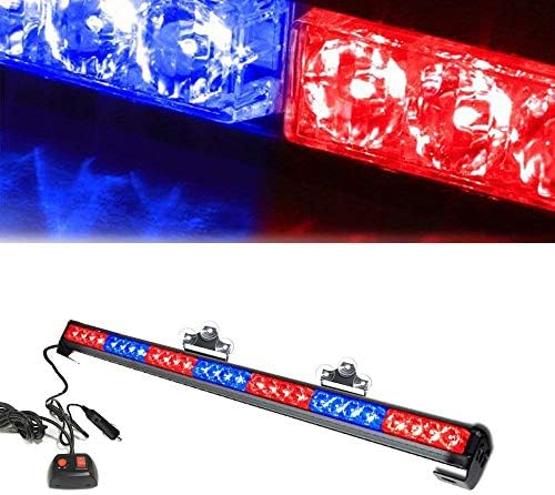 Oglight 31.5"28LED Emergency Hazard Strobe Police Warning Traffic Advisor with Cigar Lighter and Suction Cups Flash Strobe Light Bar(Red/Blue)