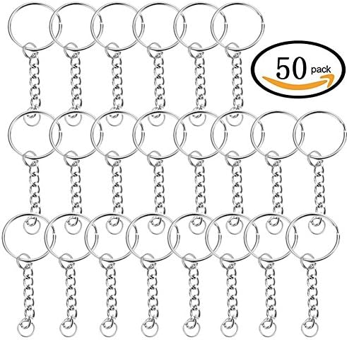 Keychain Rings with Chain - 50Pcs 25mm Key Ring Eye Pins Bulk for Crafts