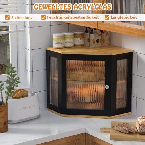 Exabang Corner Bamboo Bread Bin Bread Storage Box with 2 Levels, Wooden Bread Container Bread Storage Food Safe Easy Care Bread Box 32 x 32 x 35 cm