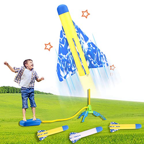 MagicWe Jump Toy Rocket Launchers for Kids Sturdy Stomp Launch Includes 6 Rockets Foam Rockets Play Rocket Soars Up to 100 Feet + Fun Outdoor Toy for Kids - Gift Toys for Boys and Girls Age 3+ Years