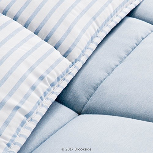 BROOKSIDE Striped Chambray Comforter Set - Includes 1 Pillow Sham - Reversible - Down Alternative - Hypoallergenic - All Season - Box Stitched Design - Twin - Calm Sea Blue