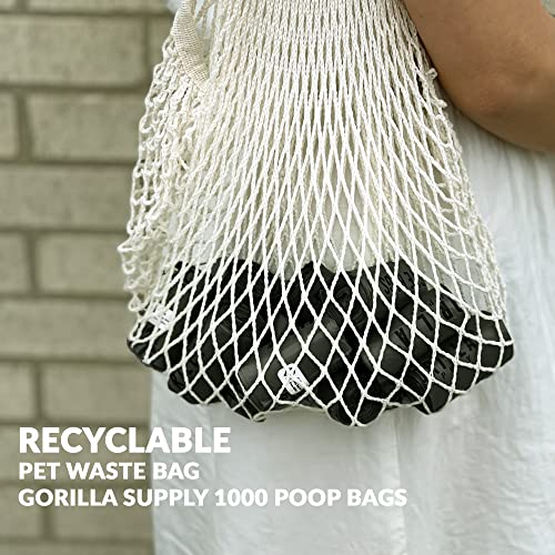 GORILLA SUPPLY Dog Poop Waste Bags with Dispenser and Leash Tie, 9" x 13", Black, 1000 Count