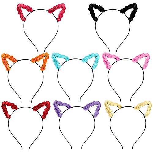 Mwfus Rose Flower Cat Fox Ears Hair Hoop Accessories Cosplay Headband Hairband
