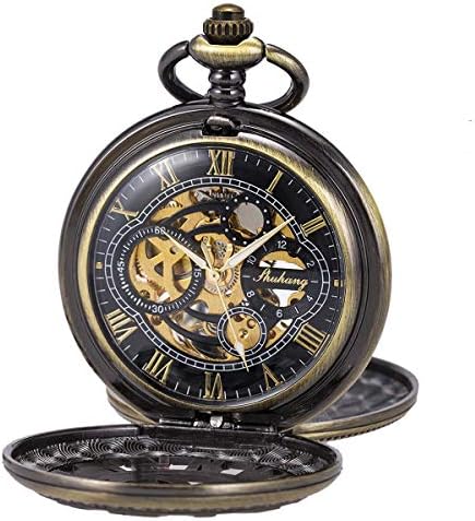 SIBOSUN Pocket Watch Skeleton Mechanical Double Case Hand-Wind