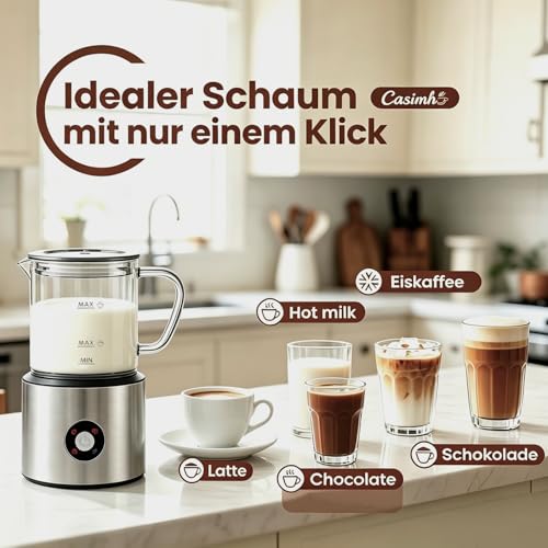 Electric Milk Frother 4 in 1, Milk Frother Induction 500 ml Cold Warm, Automatic, Dishwasher Safe, Removable Visual Glass for Coffee and Latte