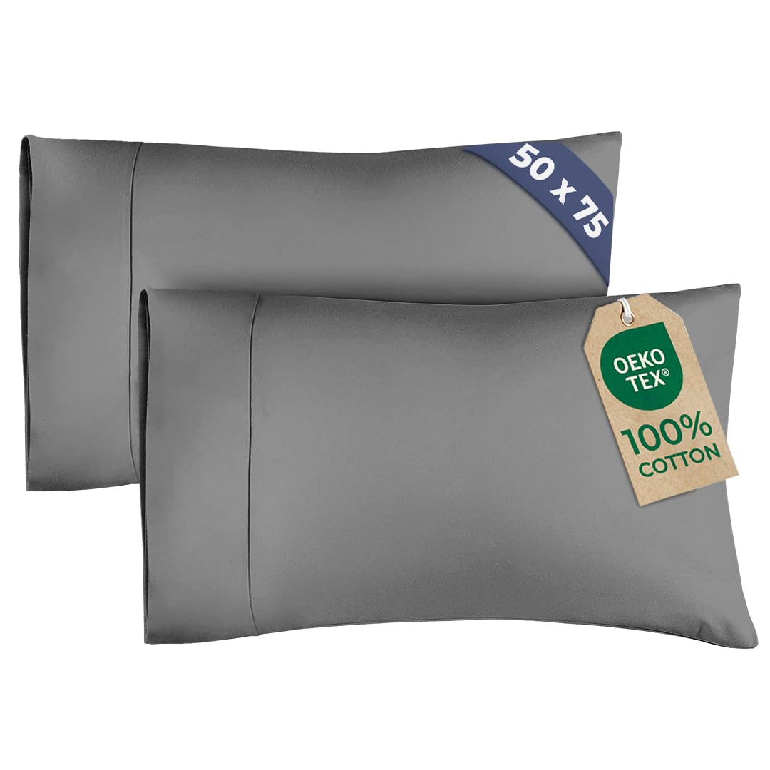 Standard Size Pillow Cases 2 Pack 50x75 cm - 100% Cotton 400 Thread Count - Open-End Design - Cooling & Breathable - Machine Washable - Hotel Quality Pillow Covers - OEKO-TEX Certified - Dark Grey