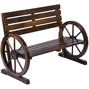 Amazon.com: Patio Garden Wooden Wagon Wheel Bench Rustic ...