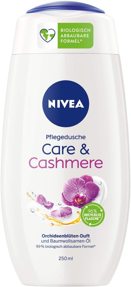 NIVEA Care & mere Shower Gel (250 ml), Sensual Scented Shower Gel with Velvety Soft Foam, Rich Cream Shower with Cotton Seed Oil
