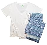 Honeydew Womens 2 Piece Pajama Set (Small, White/Lapis Geo Stripe)