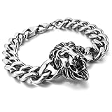 Men's Stainless Steel Bracelet Link Wrist Silver Black Lion Biker