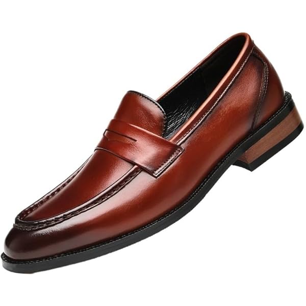 Amazon.com | Mens Loafers Square Burnished Toe Genuine Leather