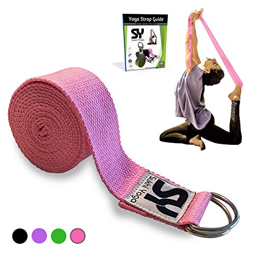 Sukhi Yoga Super Soft Yoga Strap D-Ring, Perfect Stretching, Holding Poses, Improving Flexibility Physical Therapy (Pink)