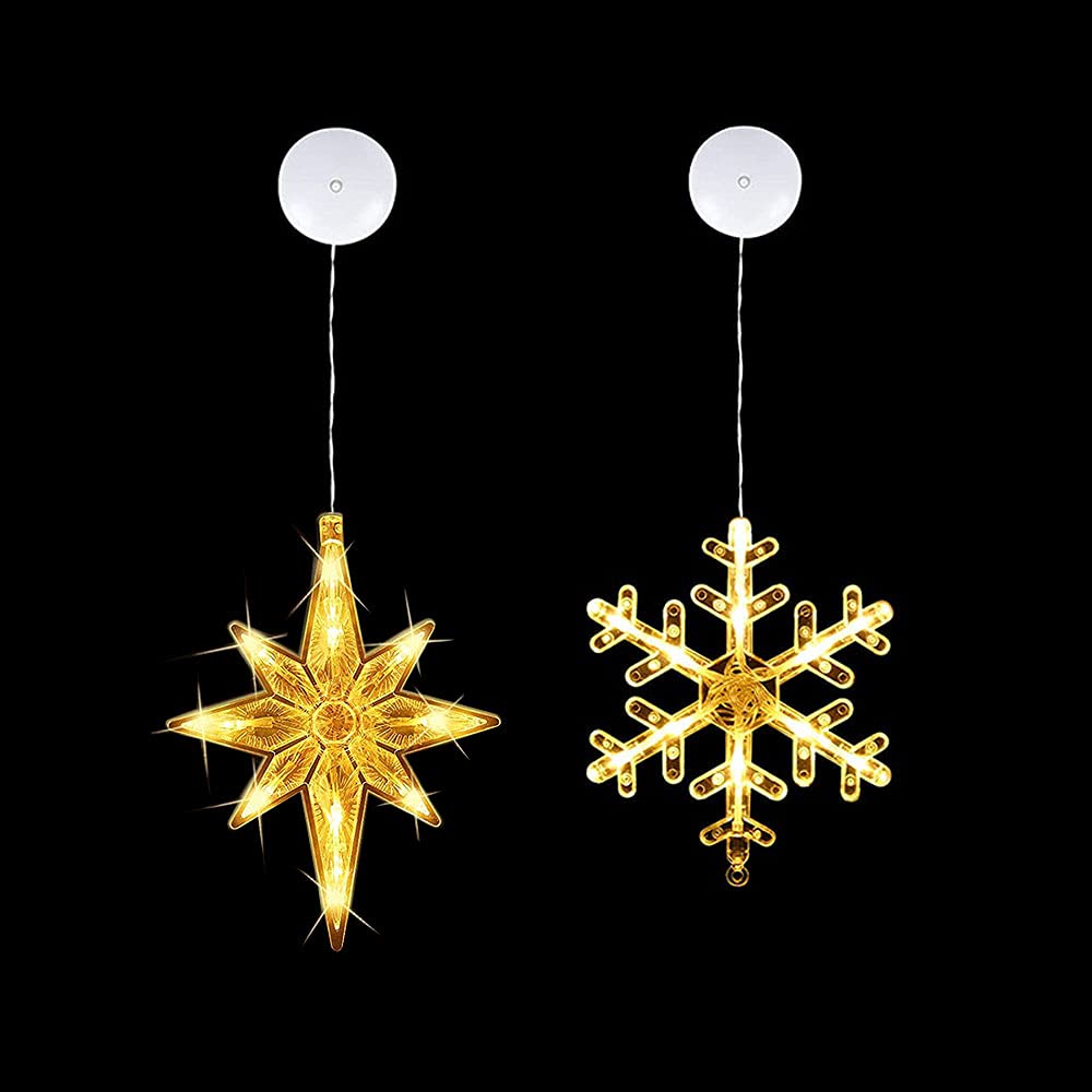 ruixinxin 2 Pack Christmas Indoor Window Light Decoration with Suction Cup, Backdrop String Lights for Outdoor Indoor Home Bedroom Wedding Party Holiday Wall, 1 Snow 1 Polaris Shaped,Warm White