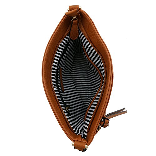 Triple Zipper Pocket Medium Crossbody Bag Tan